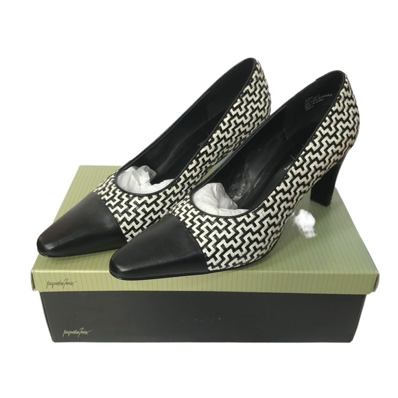 Jacqueline Ferrar Black White Captoe Woven Heels Pumps size 8.5 M - Picture 7 of 8